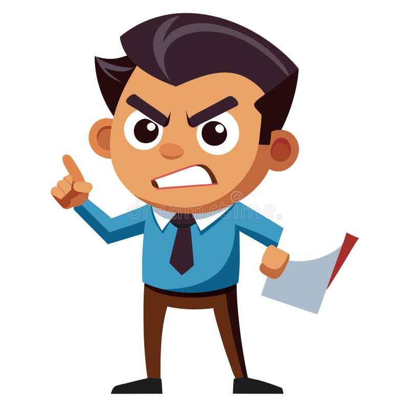 Angry cartoon man pointing finger holding document in hand royalty free illustration