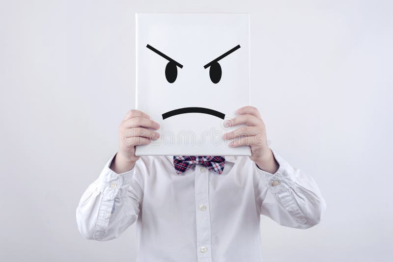 Angry child with white board