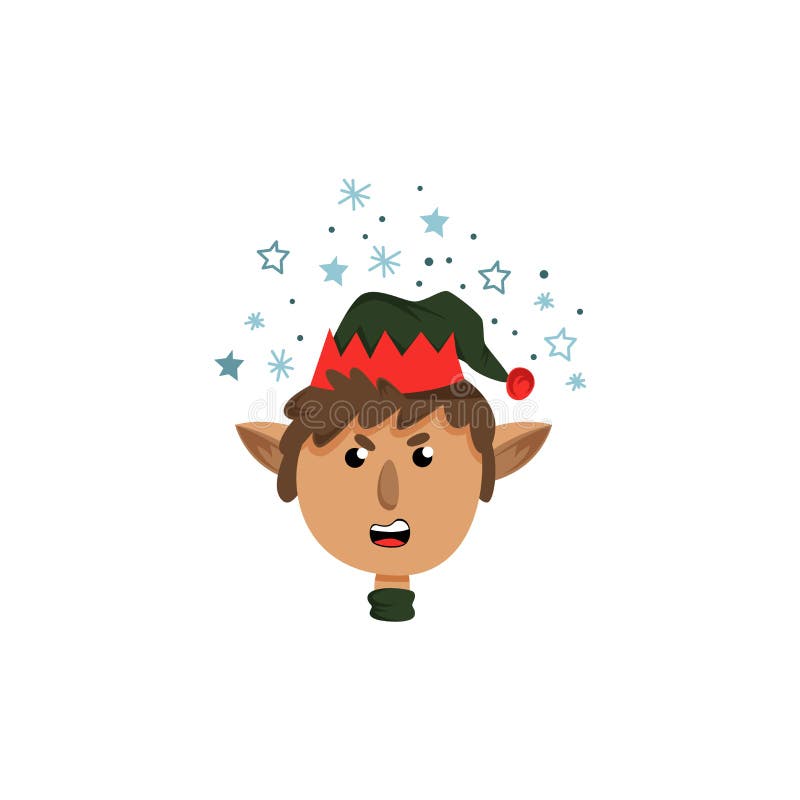 Angry Christmas Elf Сharacter in Green Hat Vector Illustration stock illustration