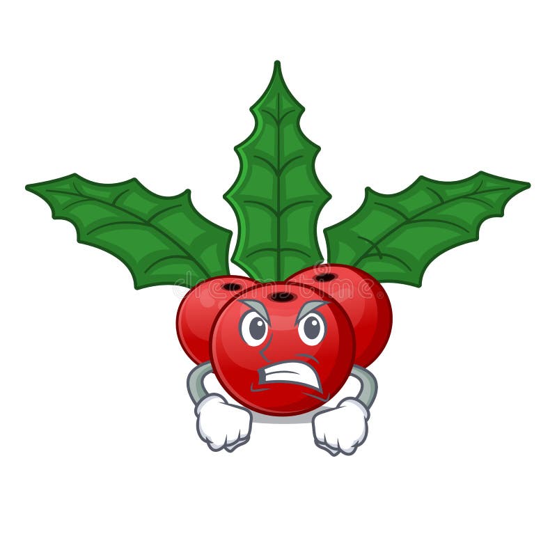 Angry christmas holly berry with character shape stock illustration