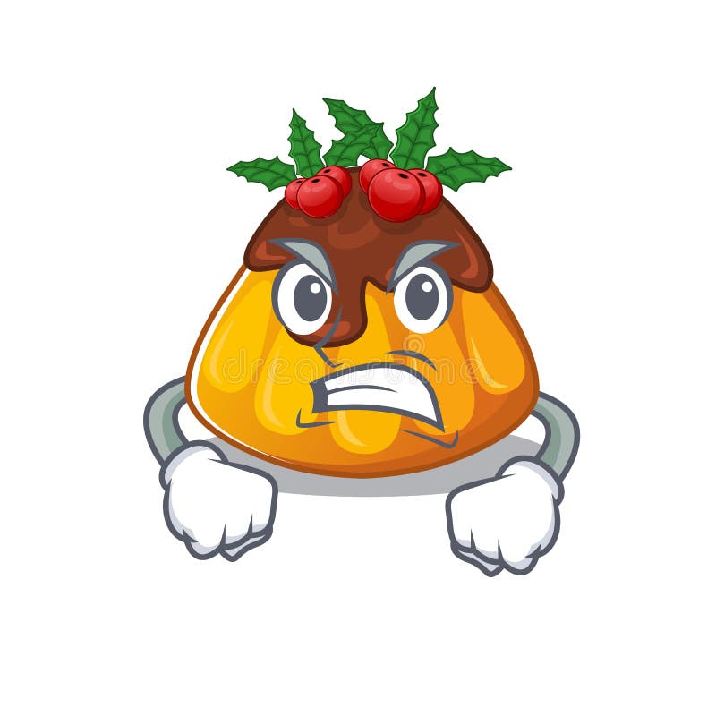 Angry christmas pudding with the character shape vector illustration