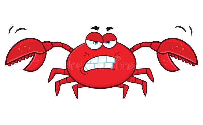 Angry Crab Cartoon Mascot Character. Vector Illustration Isolated On White Background