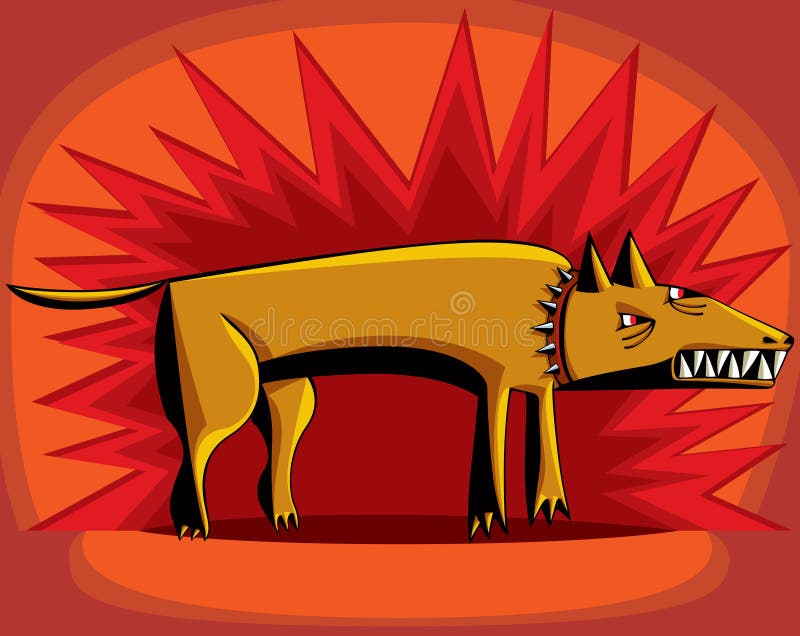 Angry dog with bared teeth growling over red flash background, graphic stylized artistic vector illustration. Growling dog vectors