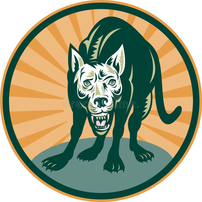 Illustration of an angry dog growling at you. Growling dog illustrations