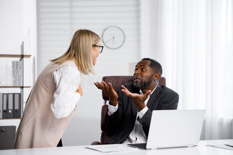 Angry Female Boss Scolding African American Office Worker. a Demanding  Manager-leader is Annoyed by Laziness and Stock Photo - Image of employee,  depressed: 273660854