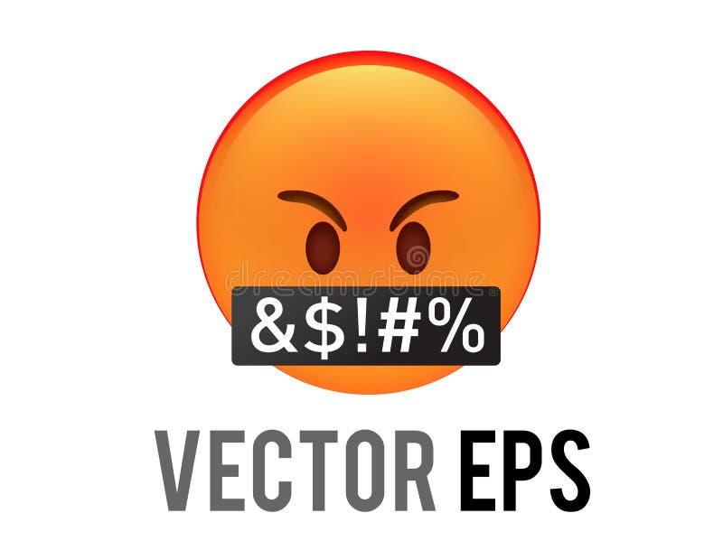 Vetor do Stock: Angry emoticon. Cute emoji swear. Obscene languague. Cursed,  bad word, swearing or vulgar word. Mad emoji. Illustration vector