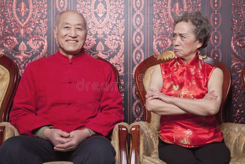 Family Portrait in Chinese Traditional Clothing Stock Photo