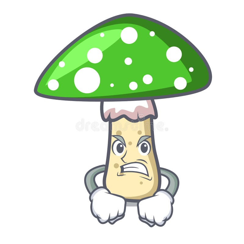 Angry green amanita mushroom mascot cartoon vector illustration