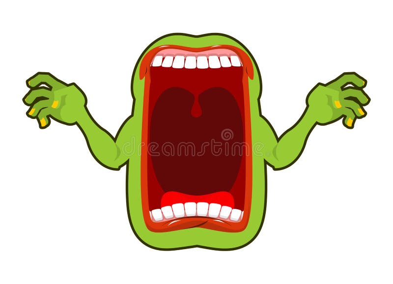 Angry hungry spirit. Scary ghost shouts. Horrible wraith frightening screams. Green monster with his mouth open. spook Wild howl. stock illustration Angry hungry spirit. Scary ghost shouts. Horrible wraith frightening screams. Green monster with his mouth open. spook Wild howl. stock illustration