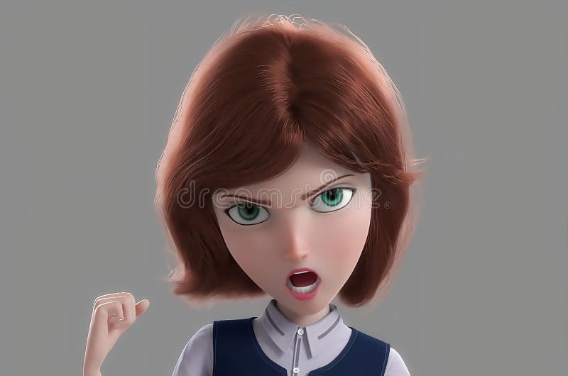 Angry and Indignant Young Cartoon 3d Woman with Big Green Eyes Threatens  with a Fist 0087 Stock Illustration - Illustration of eyes, background:  186047398