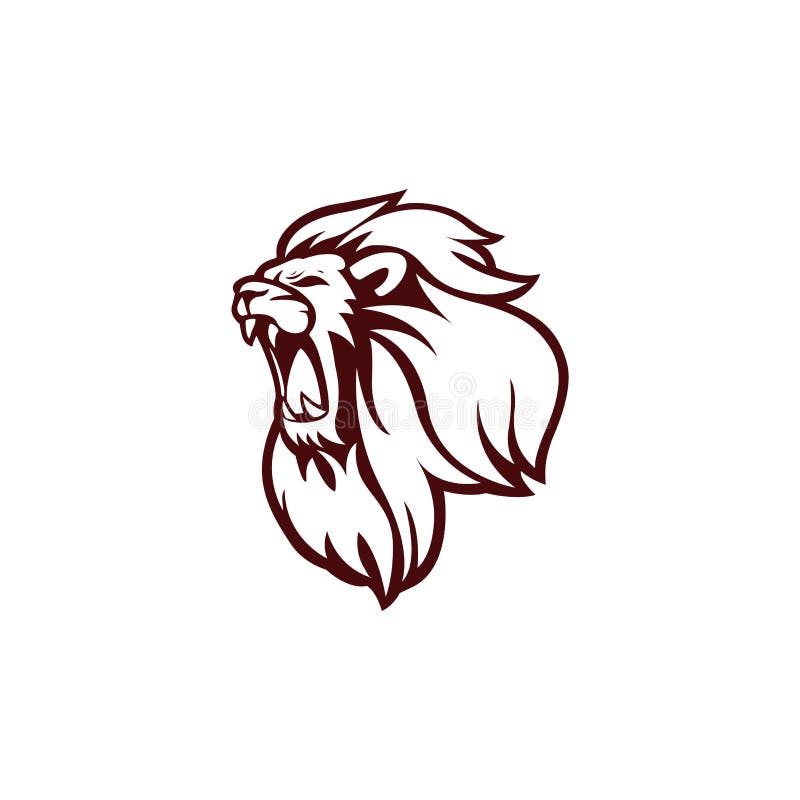 Angry Lion Head Logo, Icon, Sign, Outline Flat Design Vector Illustration stock illustration