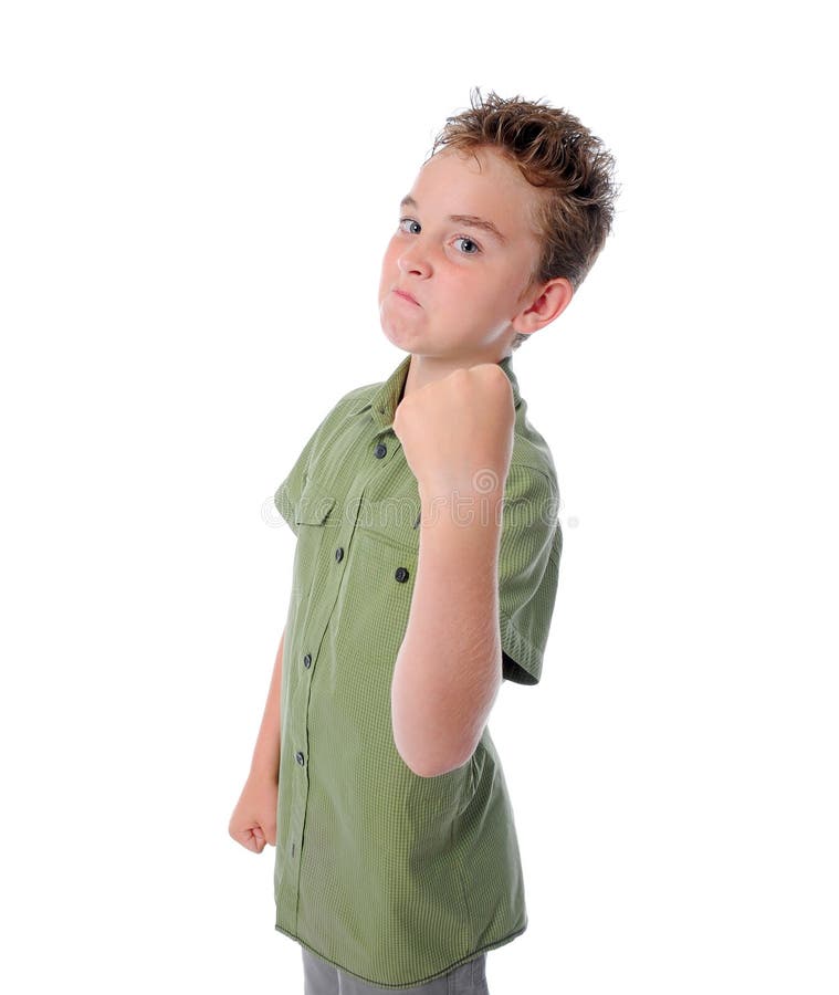Angry little boy stock photo