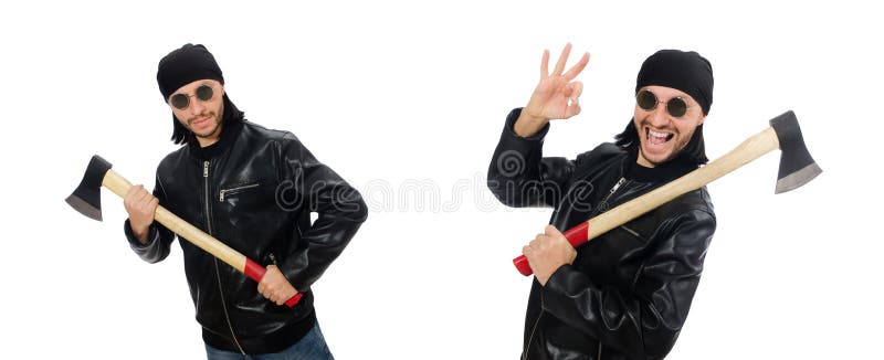 Angry man with axe isolated on white royalty free stock image Angry man with axe isolated on white royalty free stock image