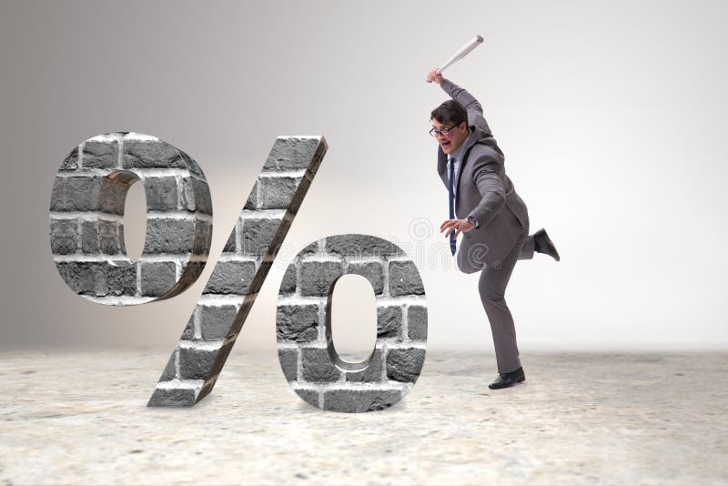 The Angry Man with Baseball Bat Hitting Percentage Sign Stock Image