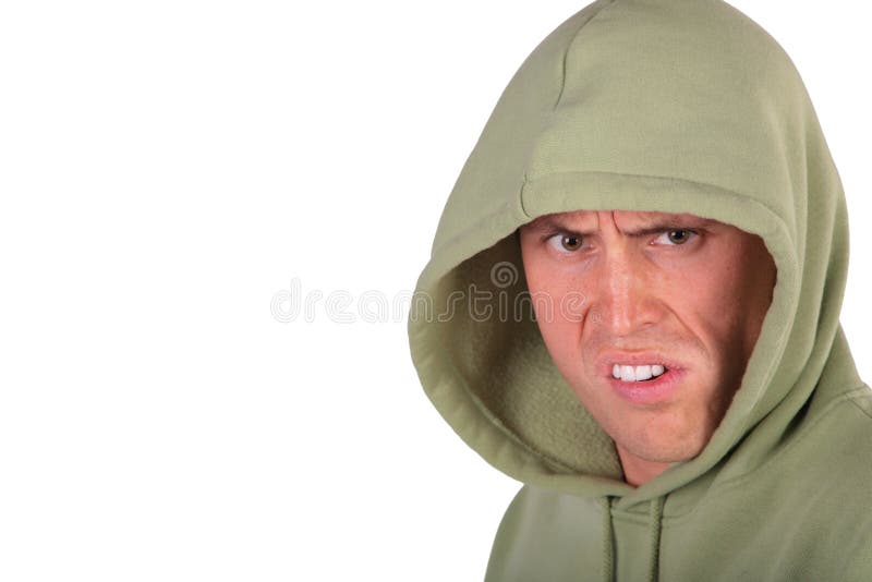 Angry man in hood