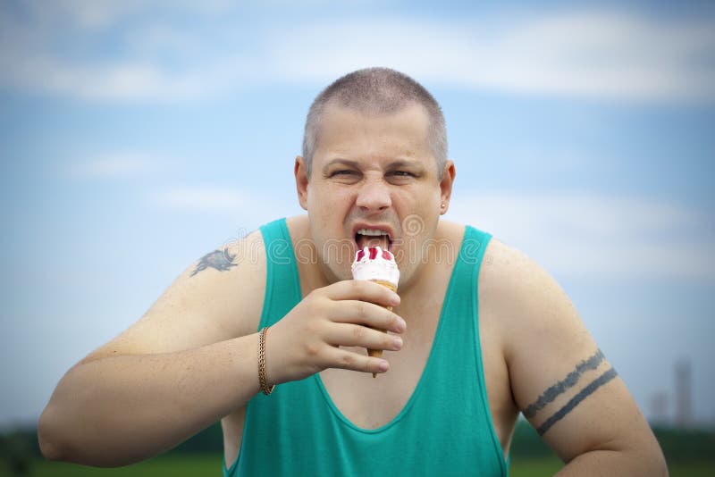 Angry man with ice cream