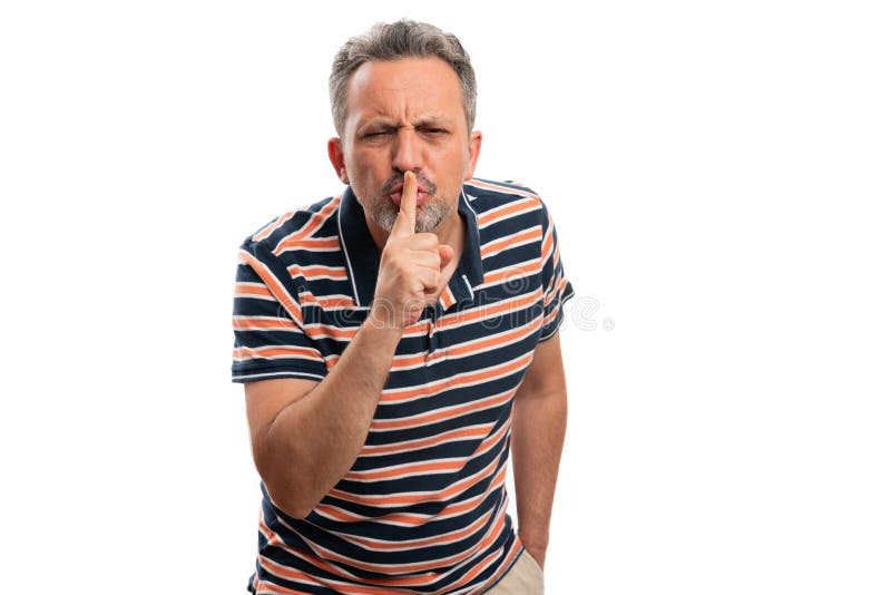 Angry Man Making Shush Quiet Gesture Using Index Finger Stock Photo - Image  of clothing, facial: 196965292