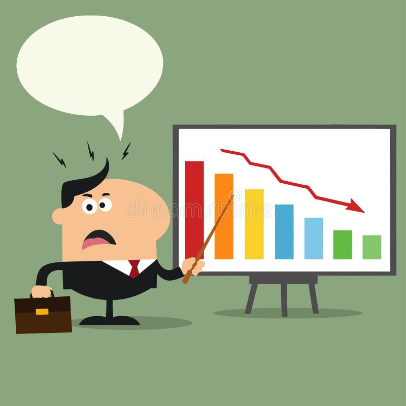 Angry Manager Pointing To A Decrease Chart On A Board. Flat Style Vector Illustration With Speech Bubble. Decrease vector illustration vectors