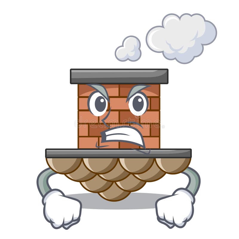 Angry miniature cartoon brick chimney above table royalty free illustration