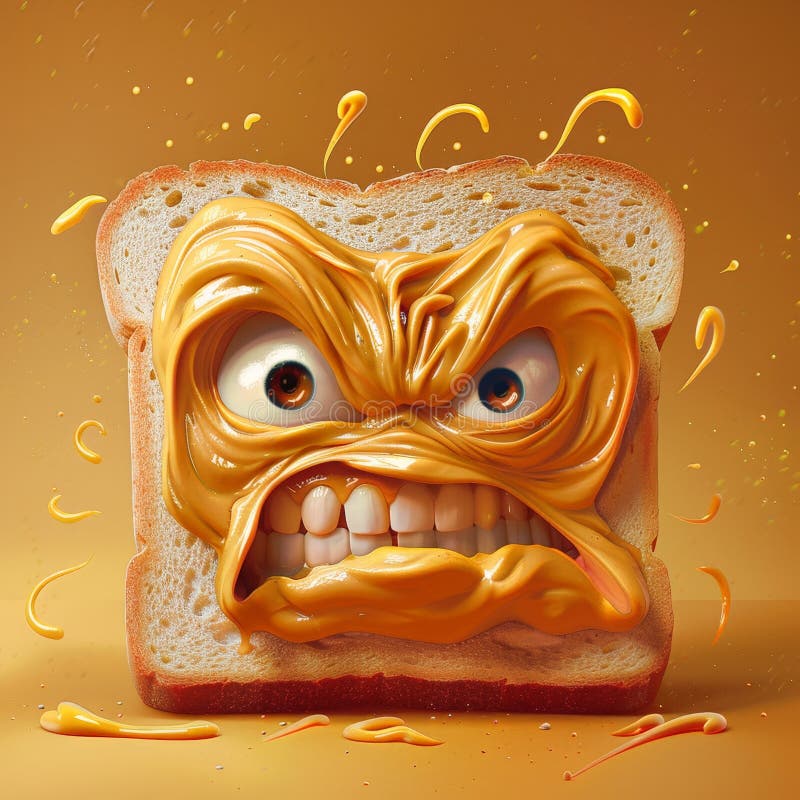 Angry monster face made of bread and peanut butter vector illustration