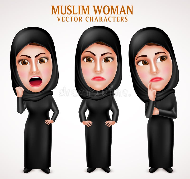 Angry muslim arab woman vector characters with facial expressions vector illustration Angry muslim arab woman vector characters with facial expressions vector illustration
