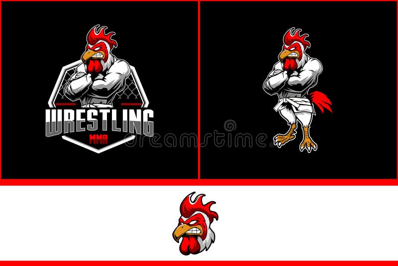 Angry rooster with kimono martial arts for MMA or wrestling club logo template, printing needs and label