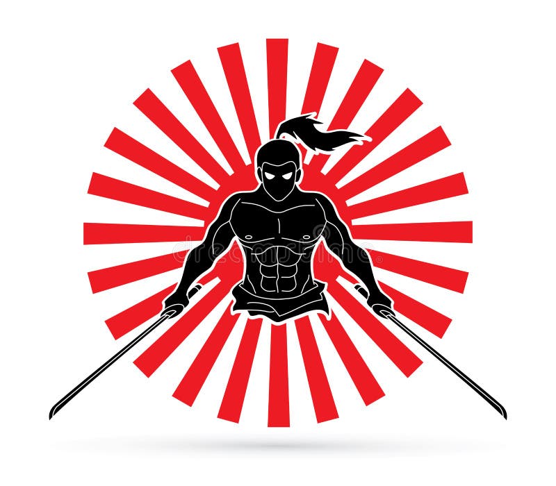 Angry Samurai Standing With Swords Front View Graphic Vector Stock Vector Illustration Of 