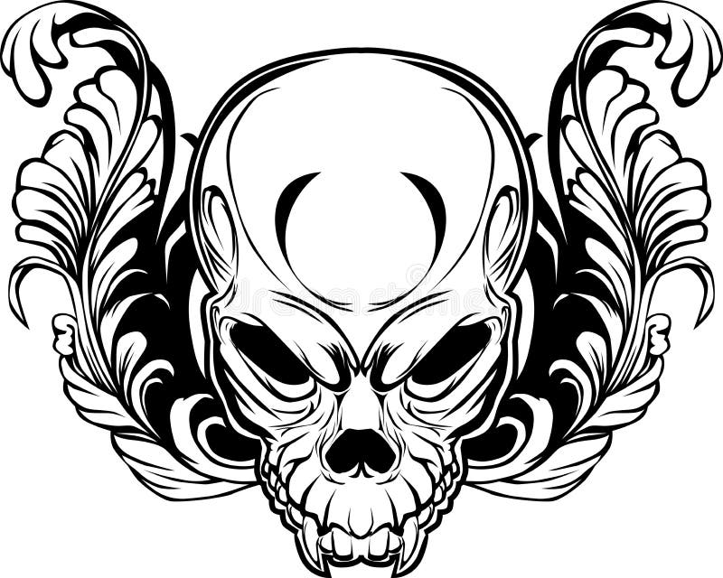 Angry Skull in Floral Ornament on a White Background Stock Vector ...