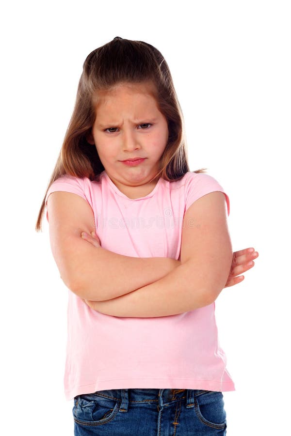 Angry small child isolated on a white background