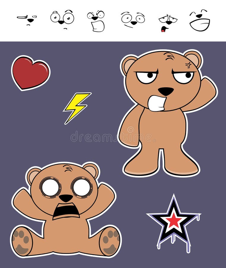 Angry Teddy Bear Character Cartoon Expressions Collection Illustration