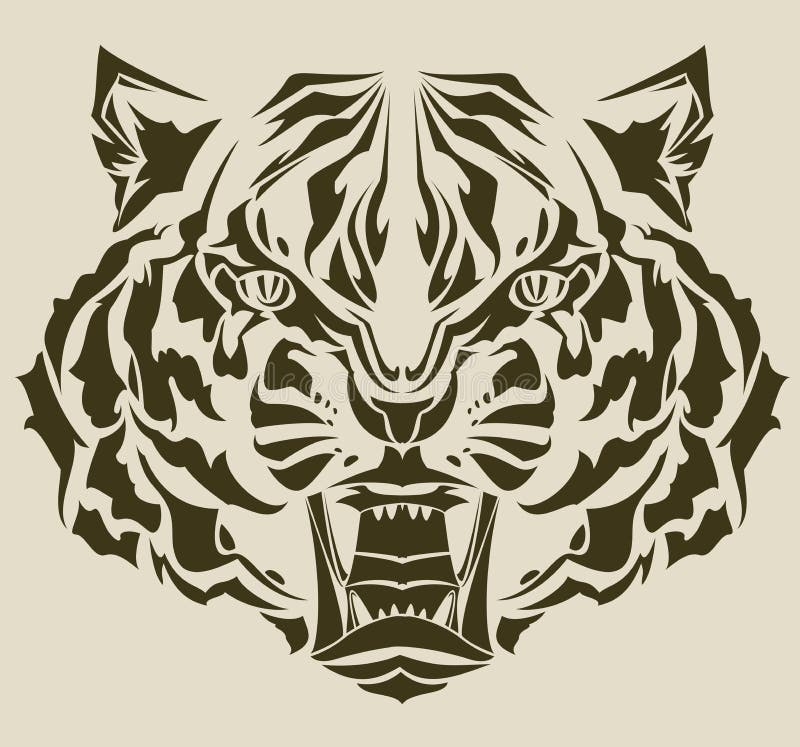 Angry Tiger Head Complex Silhouette Stock Vector - Illustration of ...