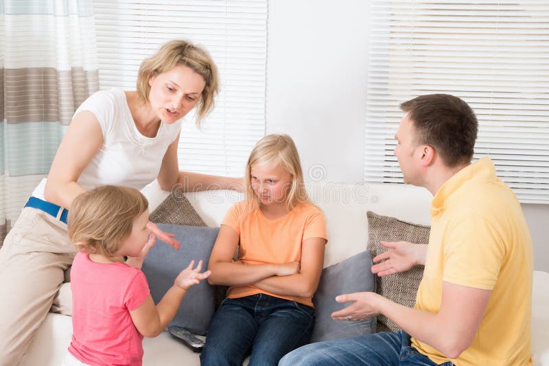 Angry upset family having argument stock image