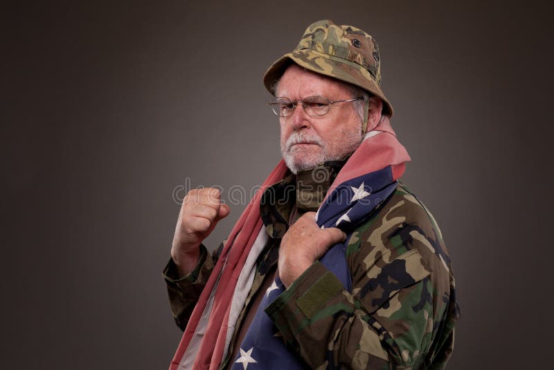 Download Angry Vietnam Veteran With American Flag Stock Image ...
