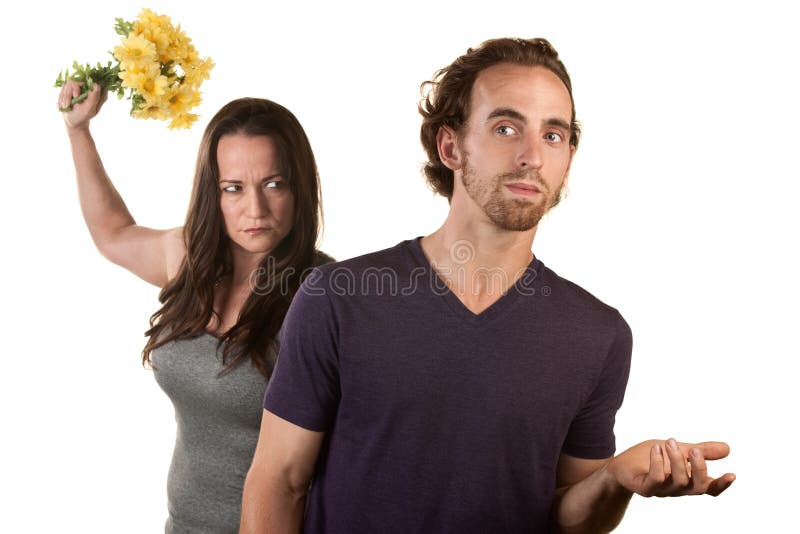 Angry Woman with Flowers and Naive Man