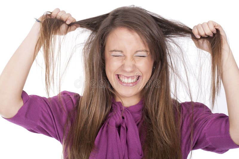 Angry woman pulling her hair