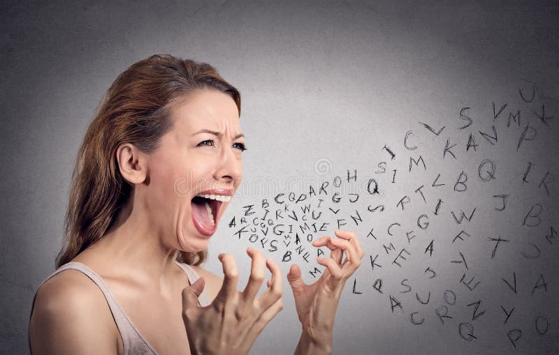 Angry Woman Screaming Alphabet Letters Coming Out Of