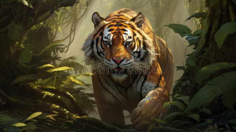 Angular Tiger: A Hyperrealistic Illustration Of A Majestic Forest Wanderer vector illustration