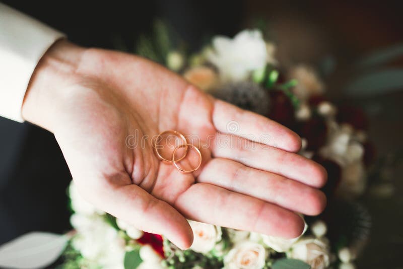 Anillos De Boda De Lujo En Las Manos de archivo - Imagen de manos, 216724830