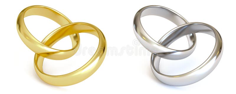 Ilustración de dos anillos de bodas de oro con conceptos de unidad de fondo  en blanco