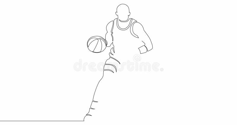 uma linha contínua de desenho de quadra de basquete e bola de basquete na  tela do