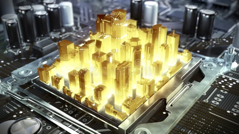 Animación abstracta alrededor de la placa madre El circundar alrededor Color oro 4K stock de ilustración