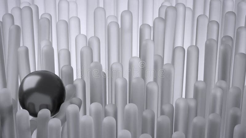 Animación abstracta con esfera metálica que se desliza suavemente sobre barras flexibles transparentes de caucho ilustración del vector