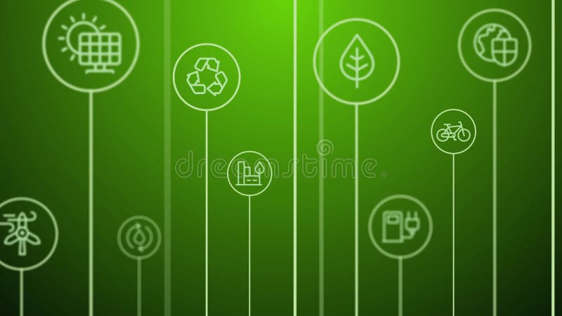 Animación abstracta de 4 k. entorno ecológico. movimiento a través de líneas círculos e iconos. árboles de crecimiento ilustración del vector