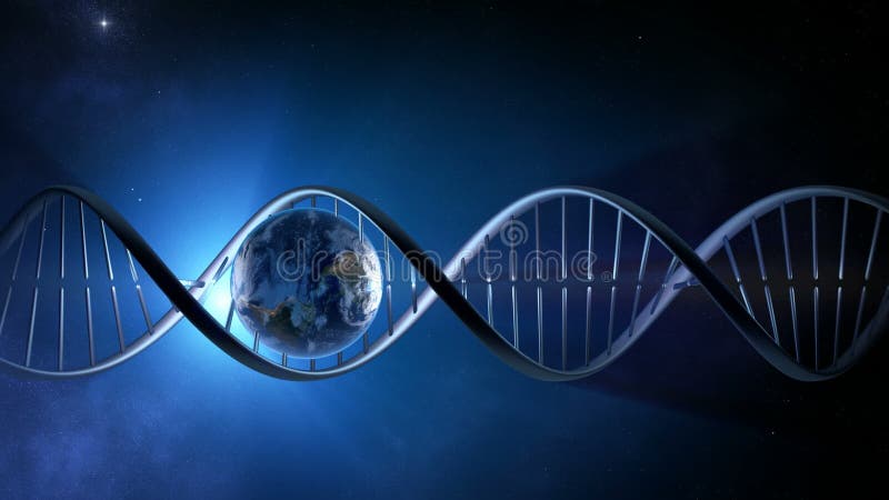 Animación abstracta de la tierra dentro de un filamento de la DNA que brilla intensamente - colocado libre illustration