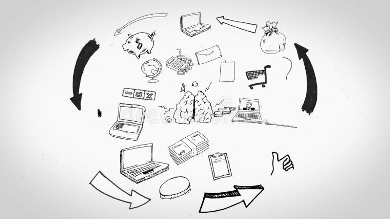 Animación blanca negra que muestra estudio y el plan empresarial de mercados ilustración del vector