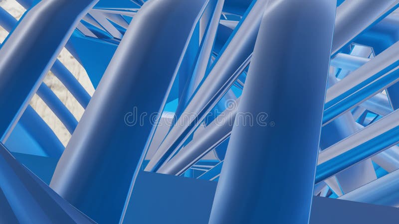 Animación 3d de la construcción de metal azul industrial abstracto. la construcción de barras de metal se mueve hacia arriba y hac stock de ilustración