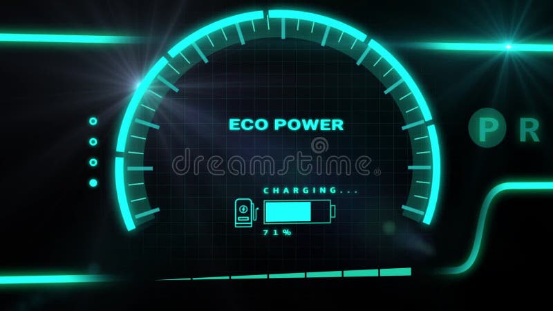 Animación de la pantalla digital de carga de batería que muestra el proceso de carga de la batería del coche eléctrico stock de ilustración