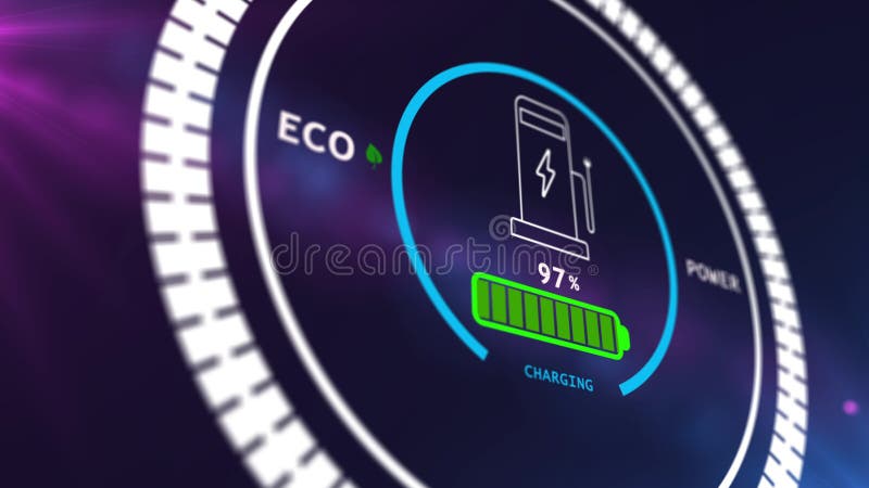 Animación de pantalla digital de carga de batería que muestra el proceso de carga de la batería del coche eléctrico libre illustration
