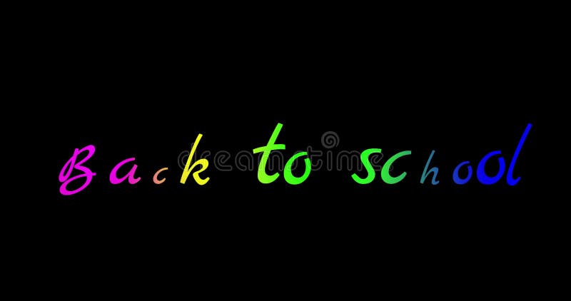 Animación de texto de vuelta a la escuela. texto multicolor sobre fondo negro. ilustración del vector