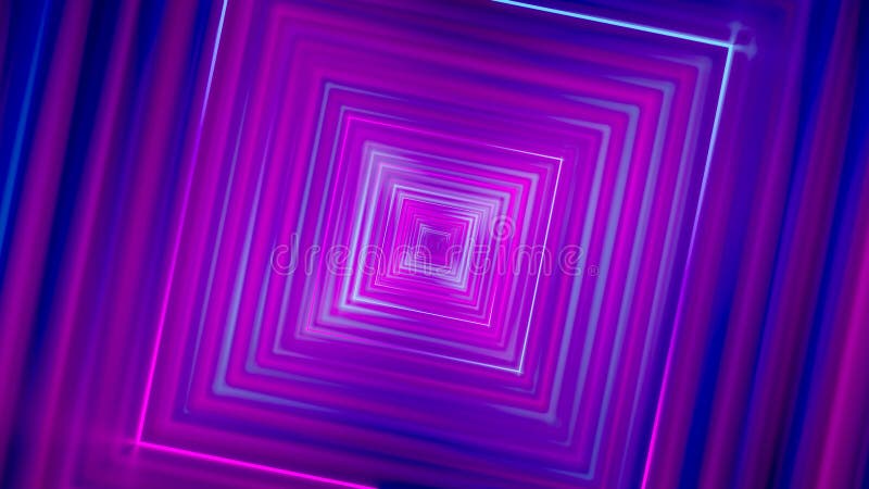 Animacja 3D 4k abstrakcyjnego tunelu/neonu — obracające się kwadraty royalty ilustracja